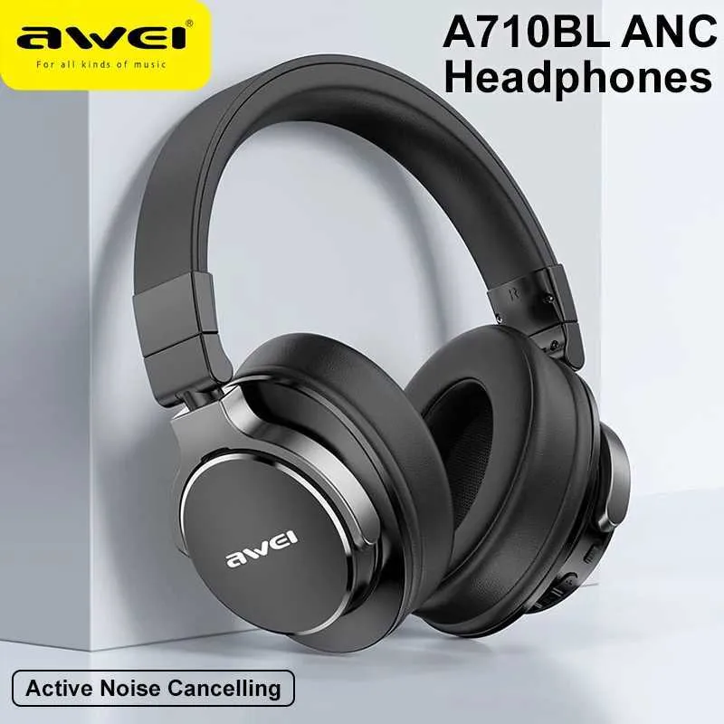 Headsets Awei A710BL ANC Active Noise Cancelling Headphones Bluetooth With Hi-Res Audio Over Ear Wireless Gaming Headset With Microphone J240123