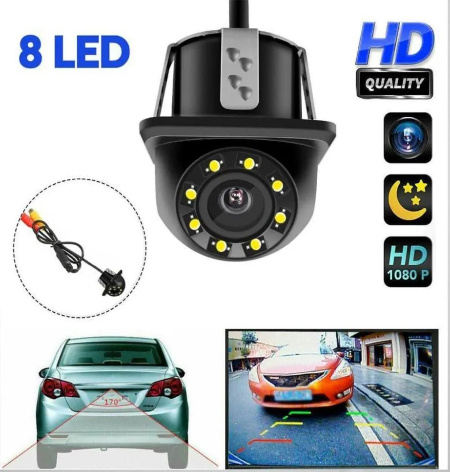 Bil bakifrån kamera 8 LED -runda tillbaka nattvisionen omvänd automatisk parkeringsmonitor 170 graders bakre kameror sensorer2870330
