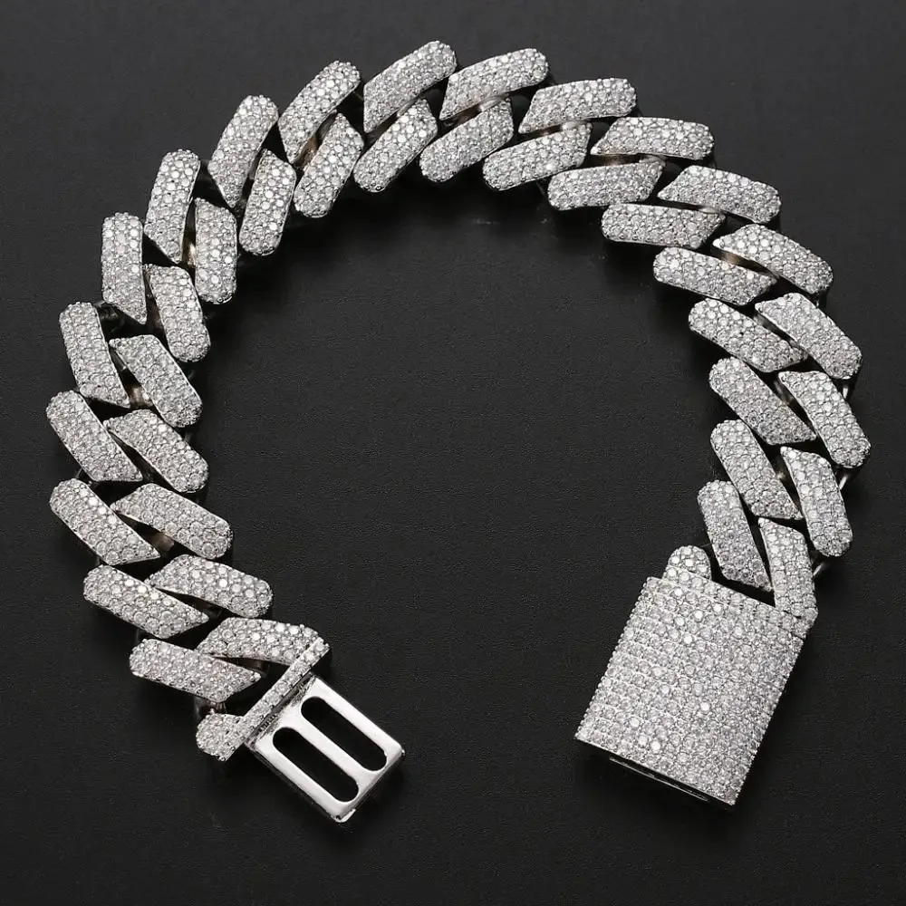 Hoyon 20mm Luxo 3 linhas Labanário Chain Chain Chain Men's Bracelet S925 Silver 18K Gold Batingy Jóias Hip Hop Rock Bangles 240118