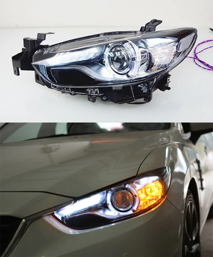 Phare de voiture diurne pour Mazda 6 Atenza phare LED 2013-2017 clignotant double faisceau lentille de lampe