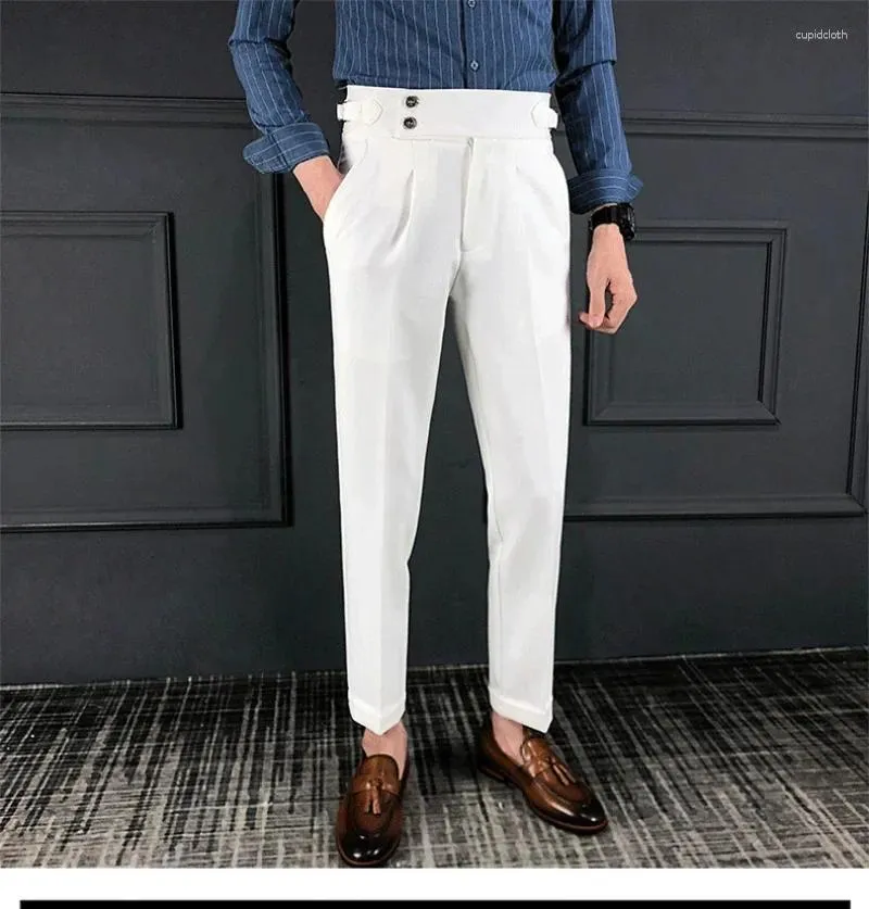 Pantaloni da uomo coreani primavera tinta unita pantaloni da completo slim fit piedi casual pantaloni da ufficio a vita alta britannici pantaloni eleganti da uomo