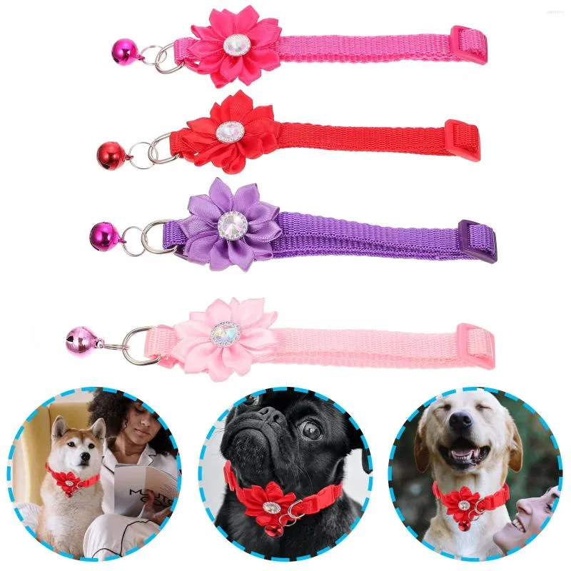 Colliers pour chiens 4 pièces chats et chiens collier de fleurs pour animaux de compagnie accessoires pour chiots strass Pvc réglable
