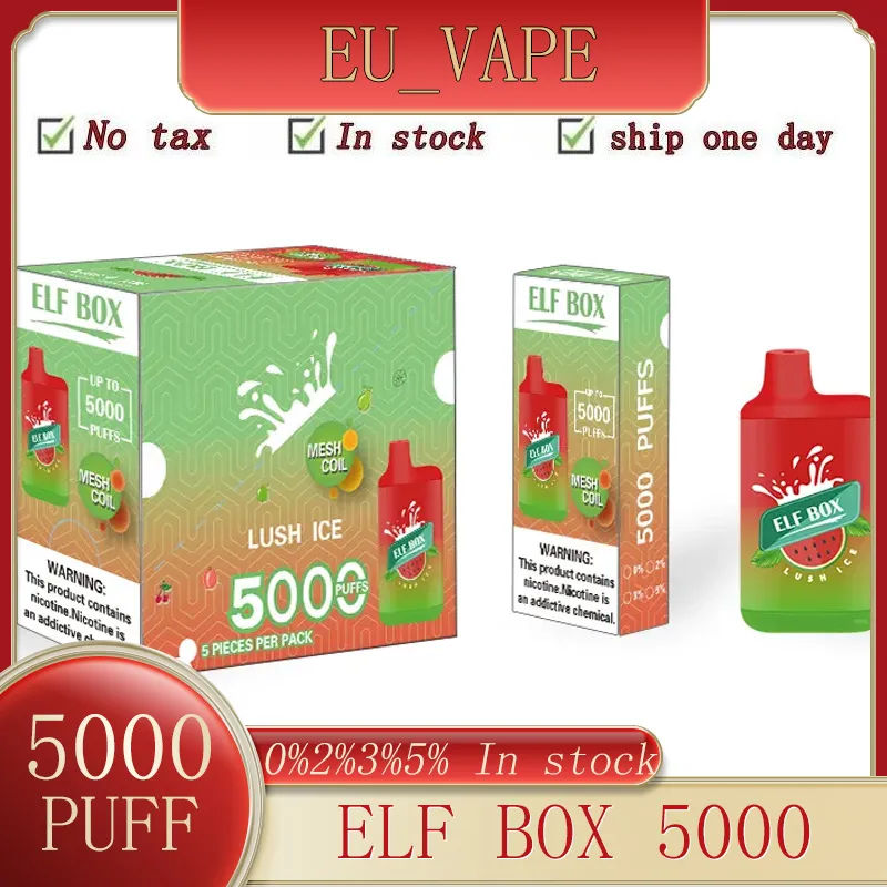 Original Elf Box 5000 Puff Cigarrillos electrónicos desechables BC Elf 5000 Cigarrillo Vape Vapes desechables Kit de dispositivo de pluma 650 mah 11 ml por relleno 20 sabores en stock
