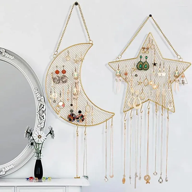 Smyckespåsar Display Stand Great Moon Star Shaped Ear Stud Metal Grid Rack Lightweight Storage