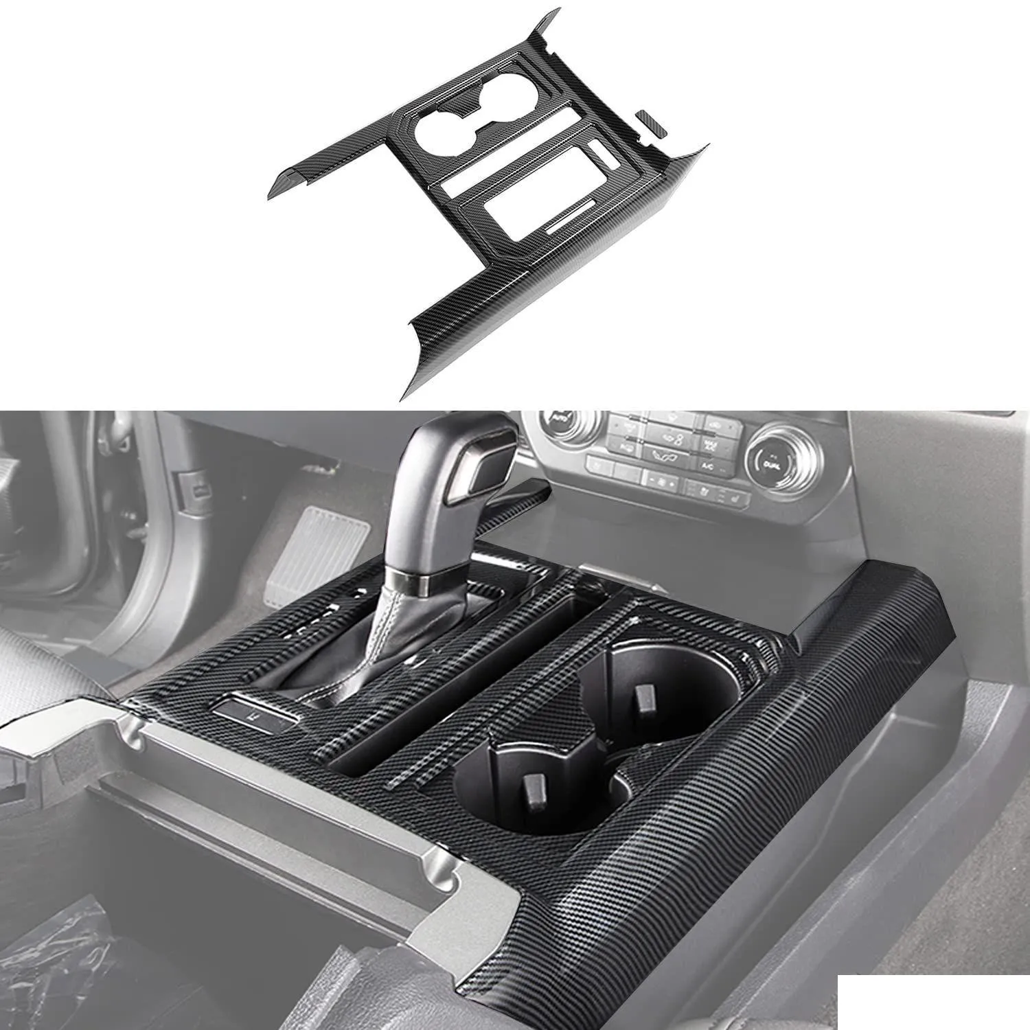 Andra interiörstillbehör för F150 ABS Carbon Fiber Center Console Gear Shift Cup Holder Trim Ford Drop Delivery Automobiles Motorcyc DHLTX