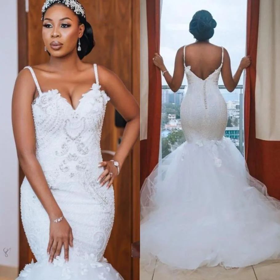 Modest African Plus Size Wedding Dresses 2020 robe de mariee Mermaid Wedding Gowns Sexy Open Back Bead Lace Handmade Bridal Gown330U