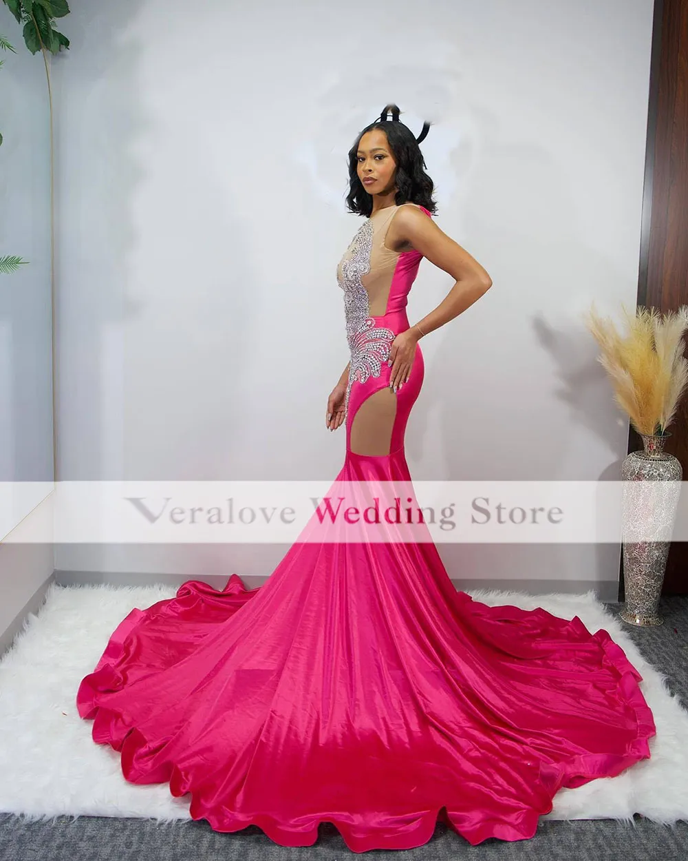 Hot pink and black wedding dress hot sale