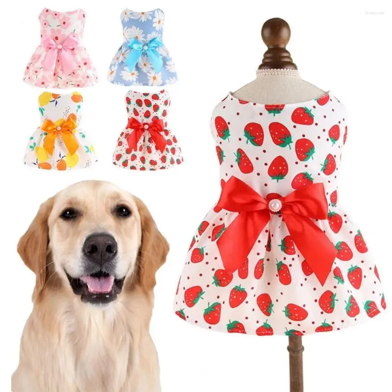 犬のアパレル耐久性猫コスチュームフルーツプリント通気性花柄プリンセススタイル弓ペットスカートドレス装飾