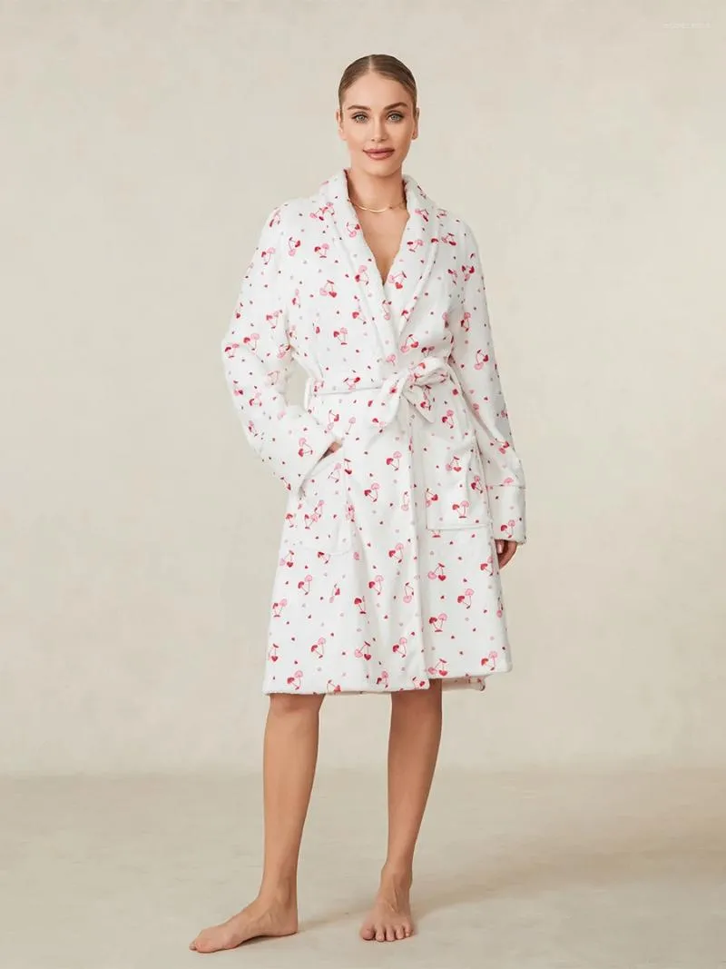 Vêtements de nuit pour femmes Femmes Y2K Robe Floral Print Col Châle Ouvert Peignoir avec ceinture Chemise de nuit Loungewear pour El Spa Party