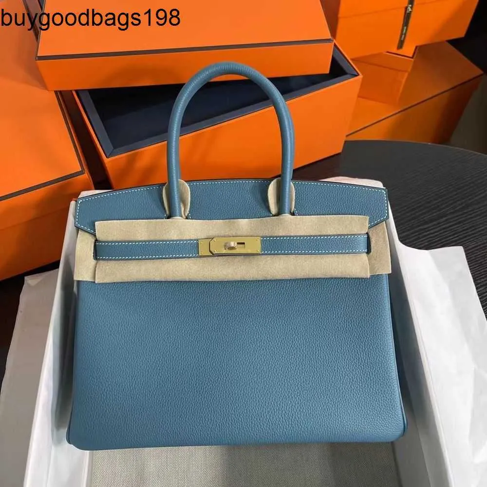 Designer-Tasche Damenhandtaschen Halbhandgemachte importierte Platin-Tasche mit Togo-Leder 253035 Denimblau-Gold-Silber-Schnalle auf Lager