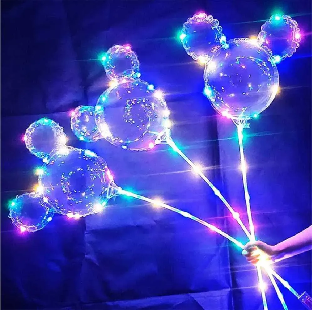 Cartoon Mouse Unicorn Heart Star Xmas Tree Shaped LED Luminous Balloon Bobo Ball with Stick Pole Wedding Birthday Valentines Mothers Day ZZ