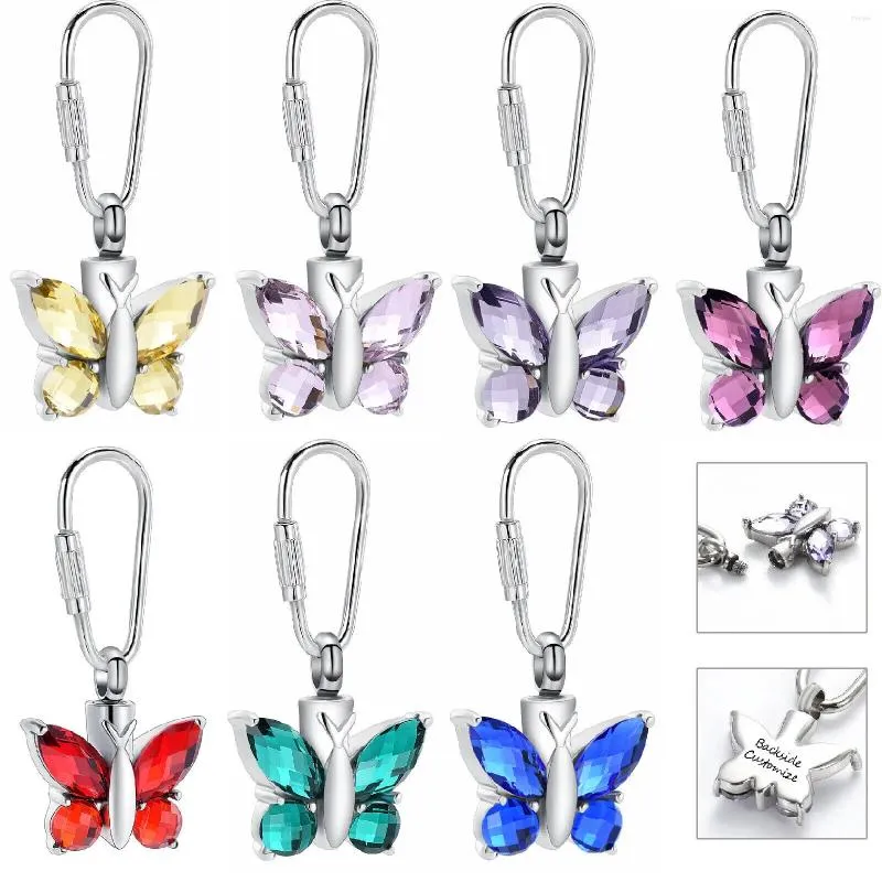 Keychains Crystal Butterfly Cremation Urns KeyChain Ashes Memorial Keepsake Urn For Human/Pet Charm Pendant Jewelry Keyring