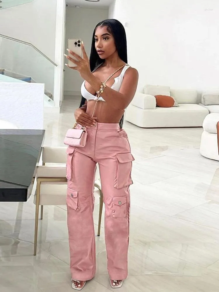 Pink Cargo Pants Womens: High Waist Straight Leg Faux Leather Trousers,  Vintage Inspired Streetwear Bottoms From Shizier, $25.68 | DHgate.Com