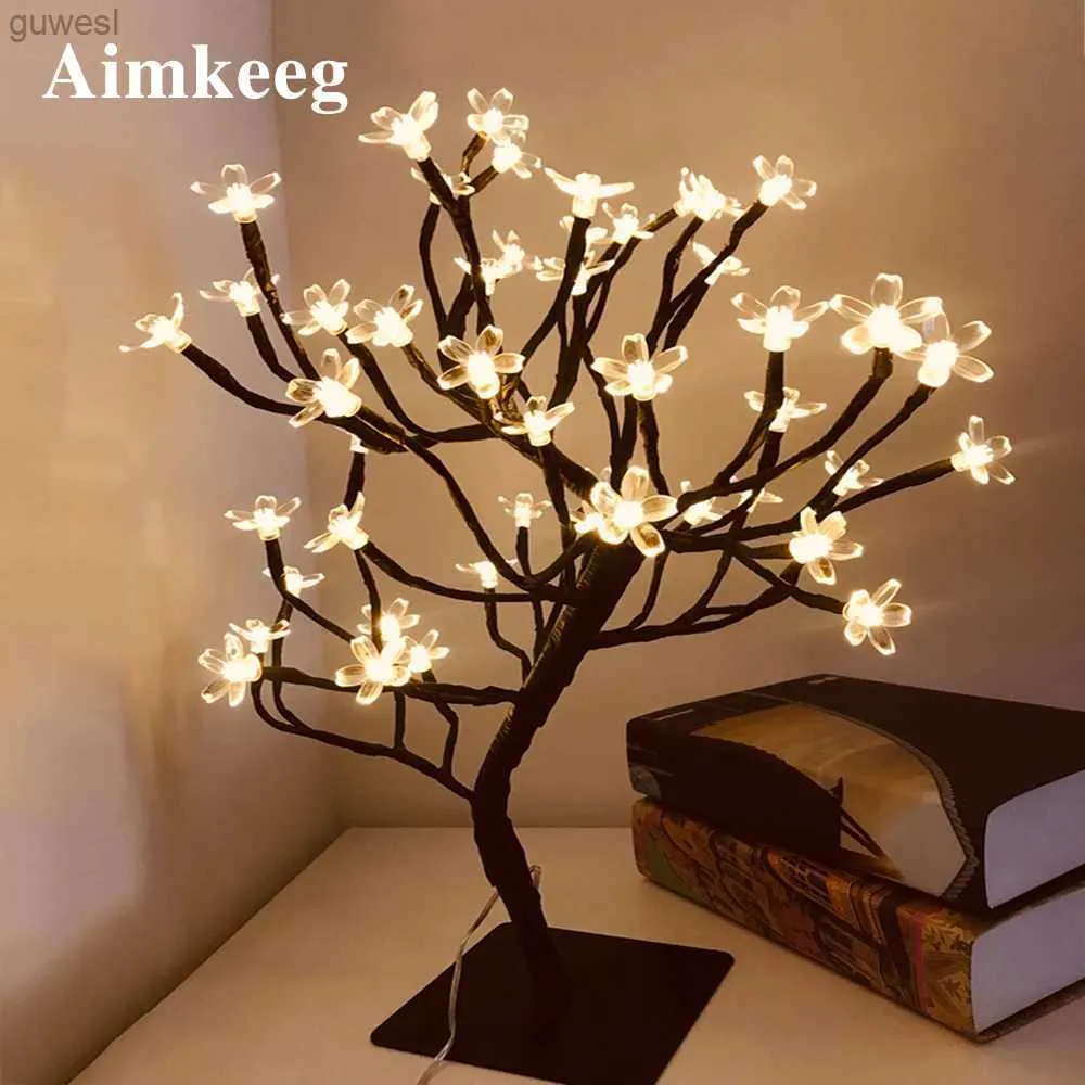 Skrivbordslampor LED Decor Desk Lamp Cherry Blossom Tree Night Lights Nordic Crystal Flower Table Light For Bedroom Bedside Decorative Table Lamp YQ240123