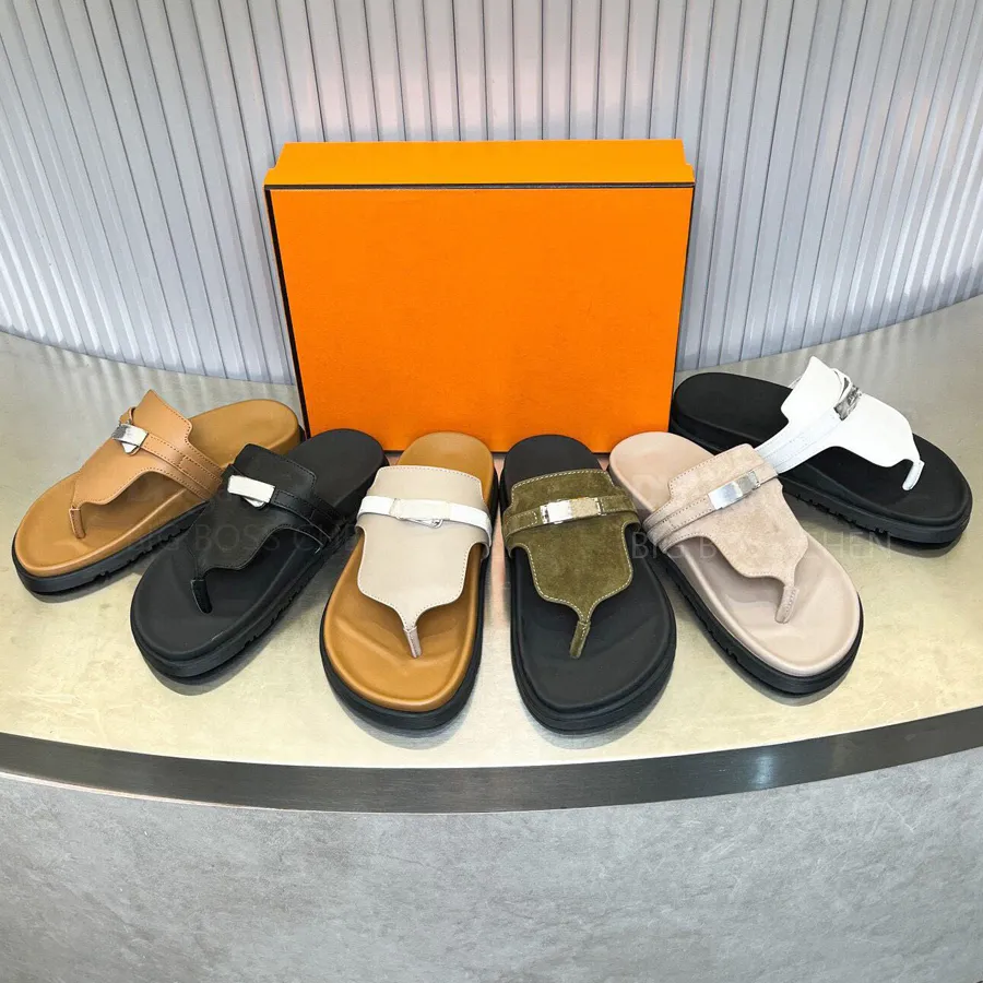 Sandali infradito piatti da uomo in pelle scamosciata di alta qualità sandali da donna con fibbia in pelle Scivoli di design di lusso casual per uomo classici clip piedi pantofola scarpe da spiaggia estive 35-46