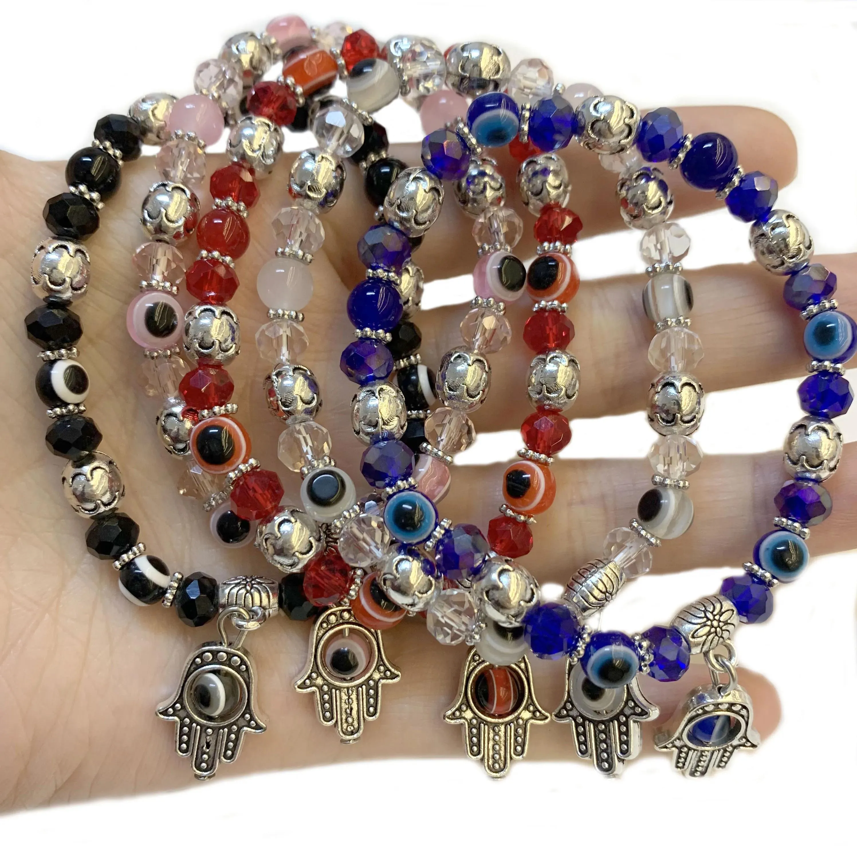 Bracelets 12 pièces faits à la main avec perles contre le mauvais œil avec breloque San Benito, bracelet de protection de la Kabbale pour femmes, hommes, famille, meilleurs amis