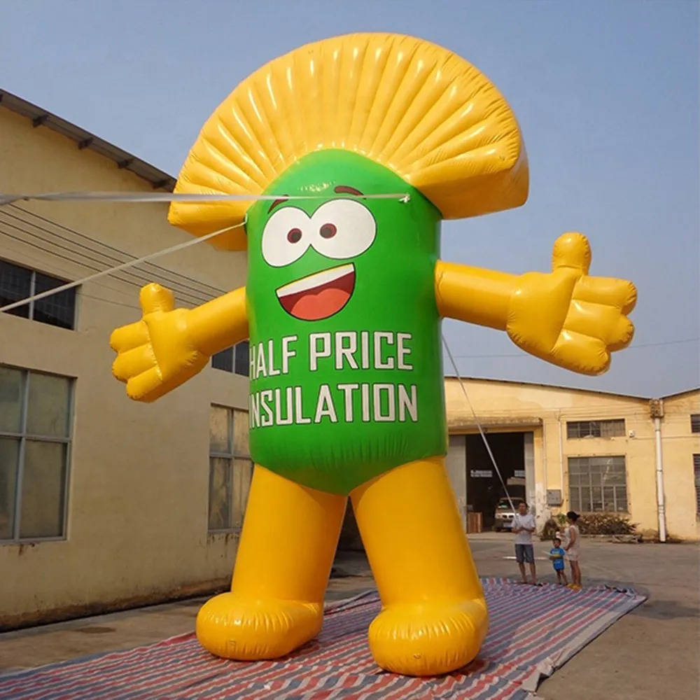 wholesale High quality giant inflatable 3/4/6m height smile yellow green cartoon character model Open the hand for advertising promotion