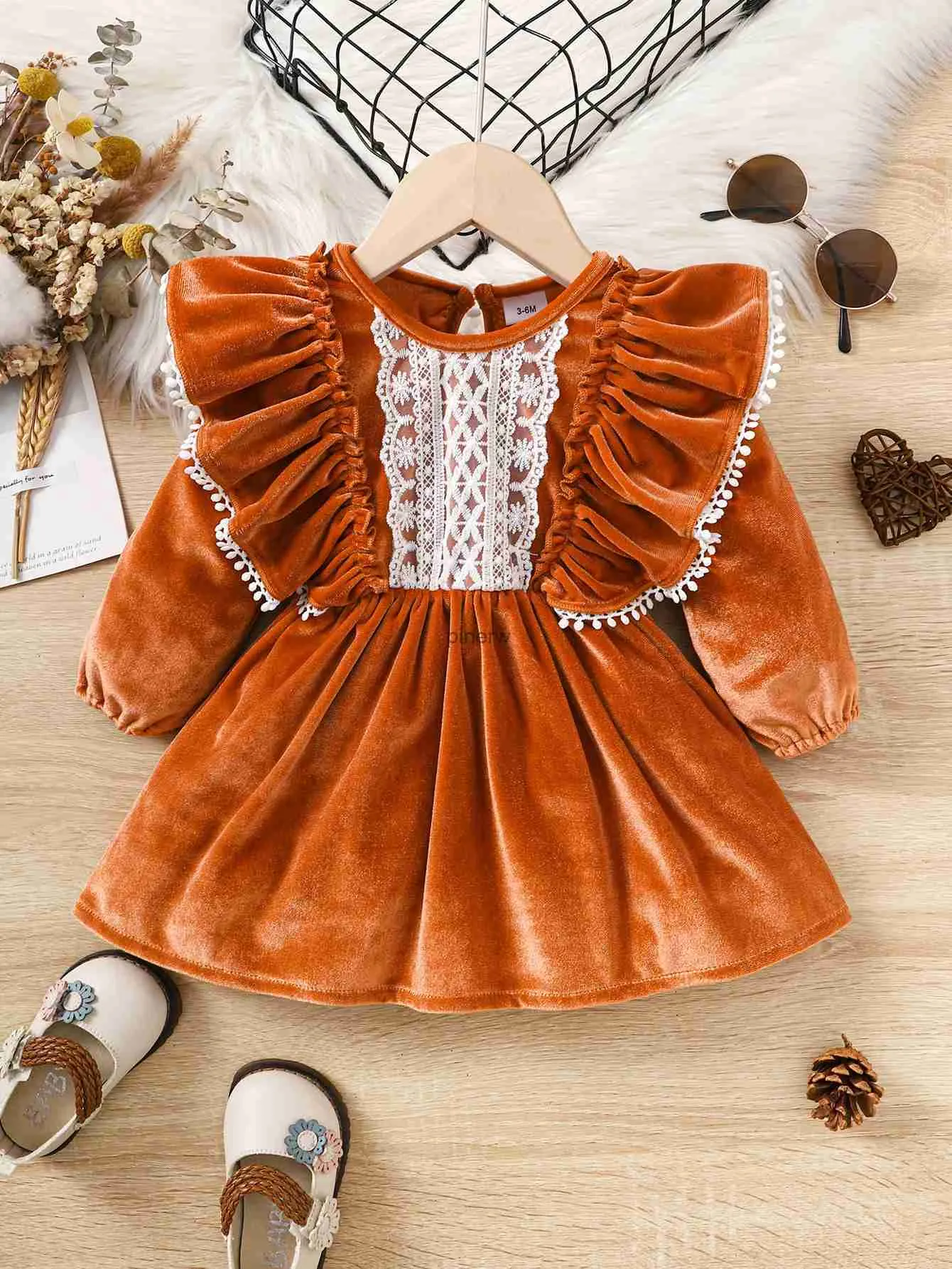 Girl's Dresses Infant Girl Long Sleeve Dress Ruffle Satin Finish Dress Fashion Lovely Holiday Autumn Winter Wear for Toddler Girl 0-2 Years