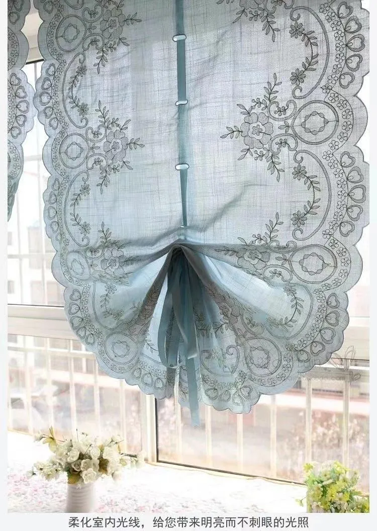 Curtain Vintage Flowers Window For Living Room Kitchen Tie-up Roman Home Decor Balcony Blinds Drapes