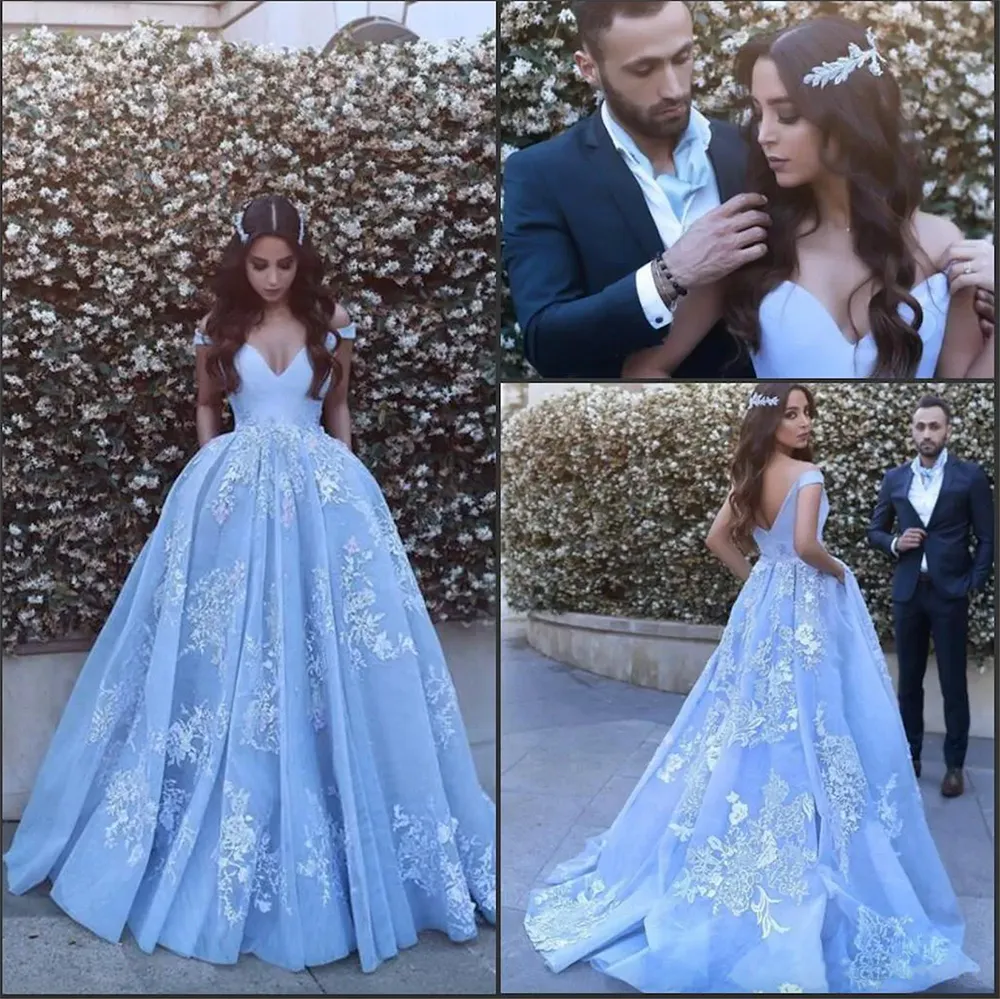 Ice Blue Arabic Dubai Off the Shoulder Evening Dresses 2024 Said Mhamad A Line Vintage Lace Prom Party Gowns Special Occasion Dresses