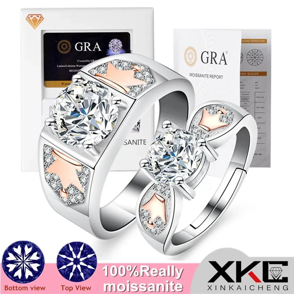 Rings GRA moissanite lovers a man and woman ring rose gold platinum color separation crown romantic love gift ring