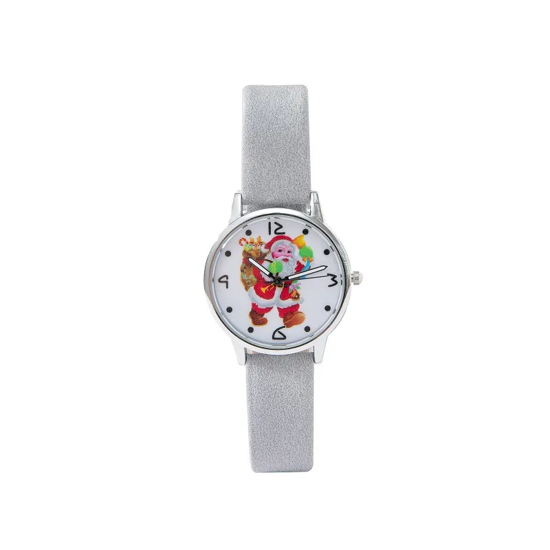 Reloj de cuarzo resistente al agua con cinturón de personalidad a la moda con patrón de Papá Noel y esfera redonda estilo navideño para mujer