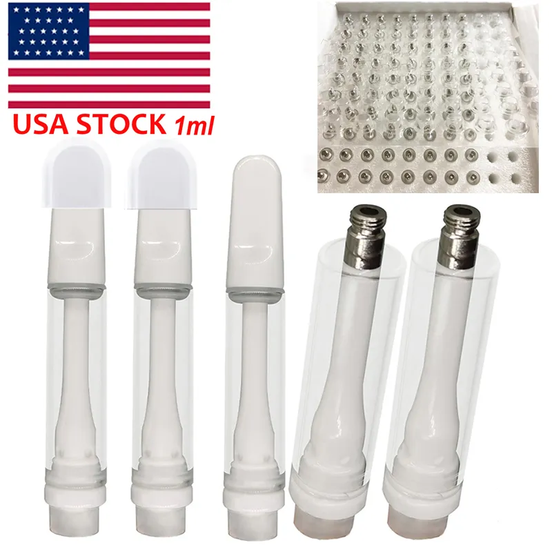 USA STOCK Carrelli in ceramica completi Cartucce Vape da 1,0 ml Olio denso Vite piatta in punte Serbatoi in vetro Sigaretta elettronica vuota Bobina in ceramica 510 thread Atomizzatori senza piombo Carrelli V22