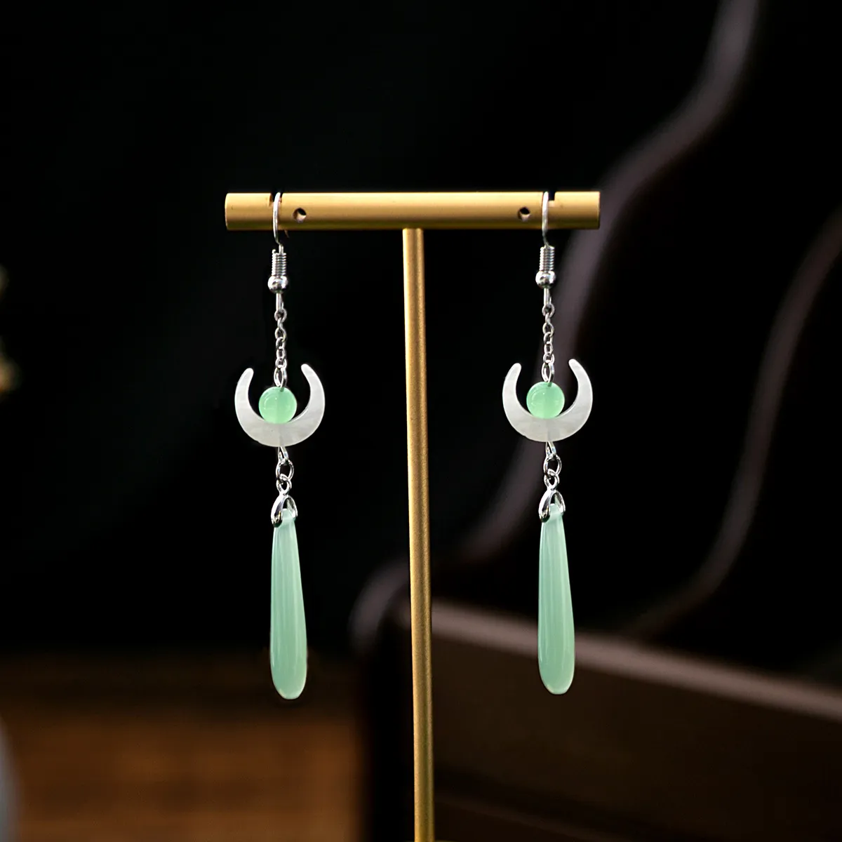 Chinese Style designer earrings for women Imitation Jade Plated Earrings designer Party Wedding Anniversary Gift Fashion Jewelry gold earring