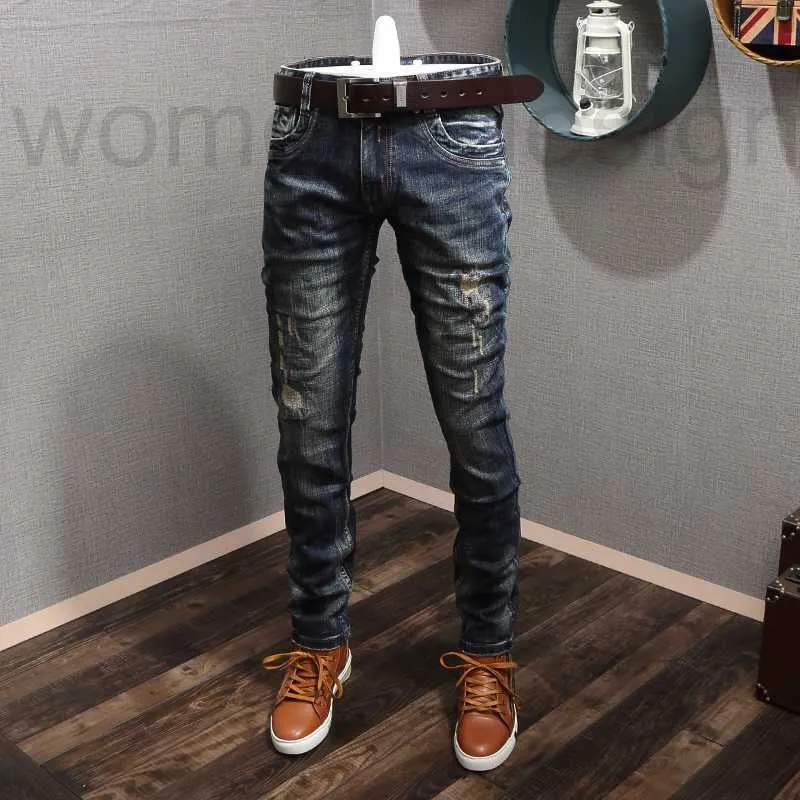Designer masculino jeans 2023 flared hip hop emendado angustiado rasgado magro ajuste denim calças mans streetwear calças lavadas tamanho 28-38 9buo