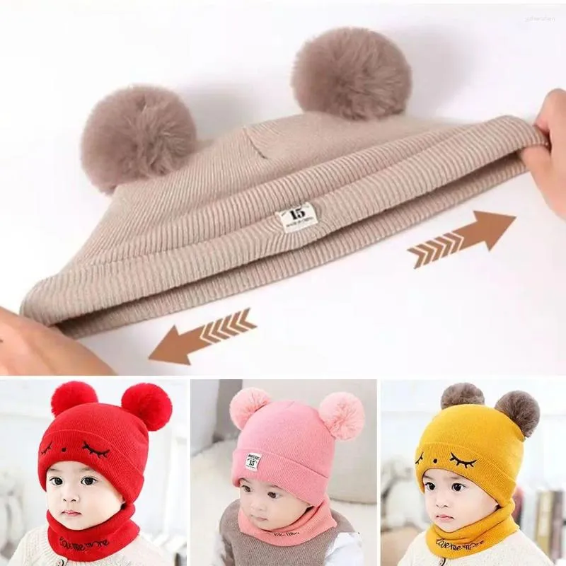 Berets quente crianças chapéu de malha inverno proteção de orelha à prova de vento bebê gorro boné dos desenhos animados meninos meninas cachecol conjunto criança