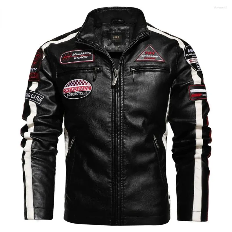 Herrenjacken Herren Vintage Motorradjacke Männer Mode Biker Leder Männliche Stickerei Bombermantel Winter Pu Mantel