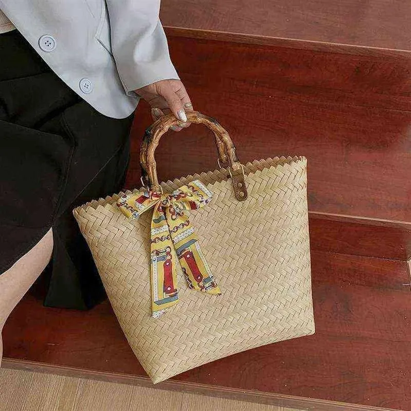 Sacchetti di paglia sacca femminile stile nazionale sciarpe letterarie cestino vegetale portatile 220301276r