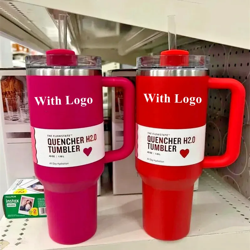 40oz Pink Cosmo Parade Co-Branded Flamingo Car Mugs Watermelon Quenched H2.0 Tumblers Mit Logo-Griff und Strohhalm Edelstahl-Kaffee-Isolierbecher Glyzinien 0123