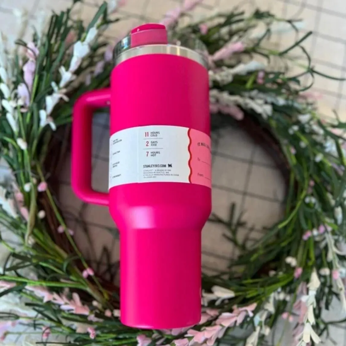 hot pink stanley cup with handle Stanley Inspired Hot Pink 40 ounce Tumbler
