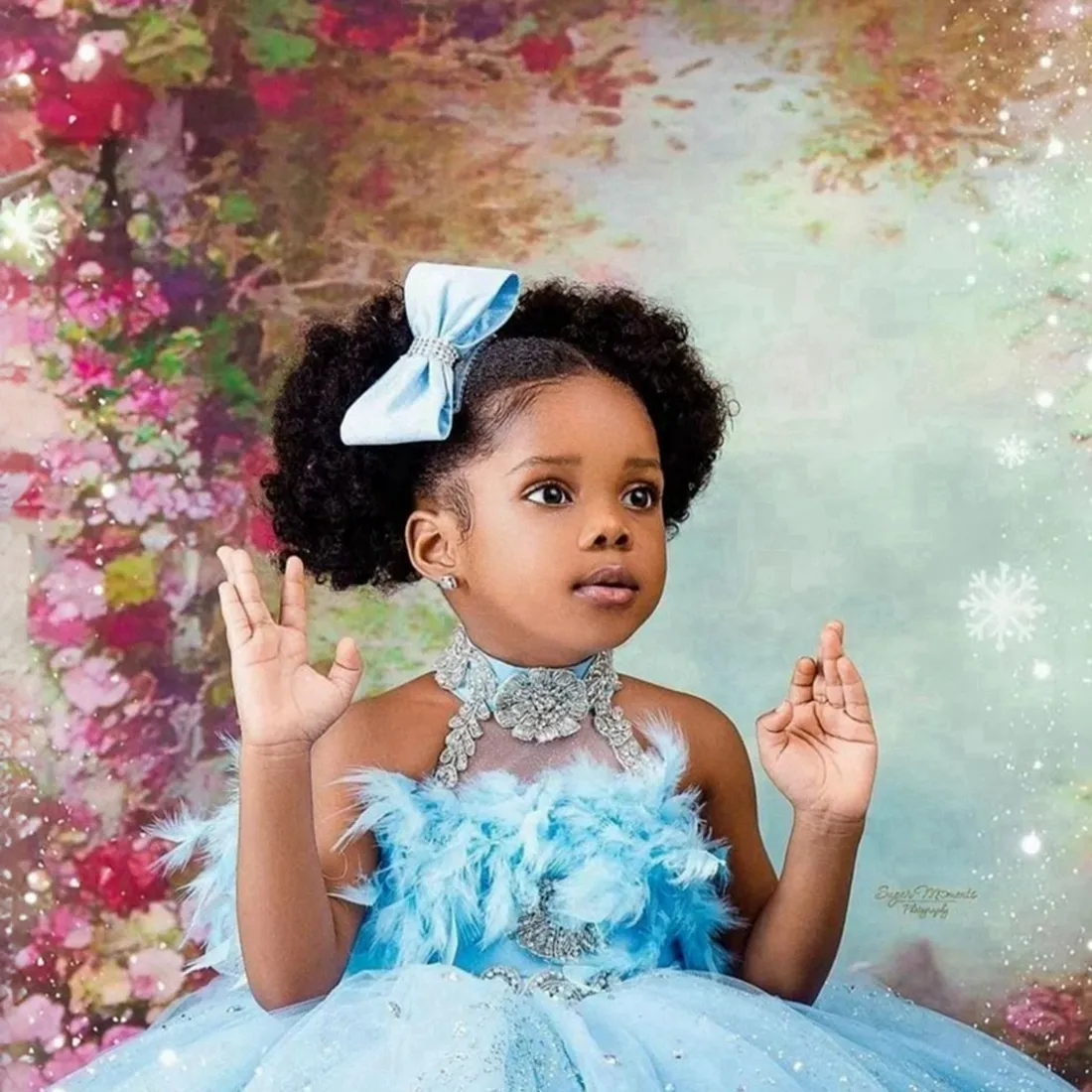 Skyblue Halter Feather Rehinestone Ball Gown for Flower Girls - Perfect for Princess Parties, Little Kids' Birthdays, and Daughter/mother Daughter, image size:1100x1100