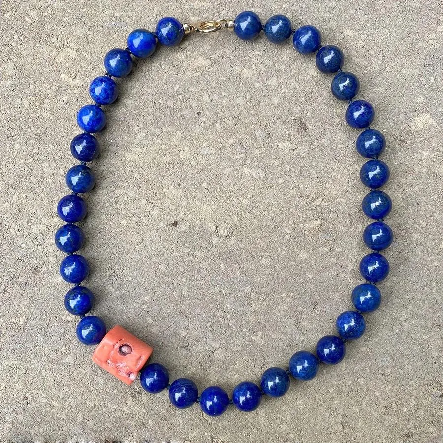 Colliers déclaration Tamisa noué à la main pierre naturelle Lapis Lazuli perles rondes accessoires collier Rondelle rouge corail Accent bijoux