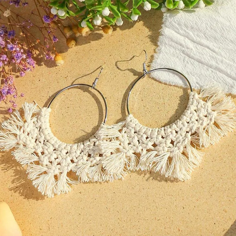 Boucles d'oreilles bohème en corde et chaîne pour femmes, crochet fait à la main, Vintage, bijoux ethniques Boho, vente en gros, Aretes