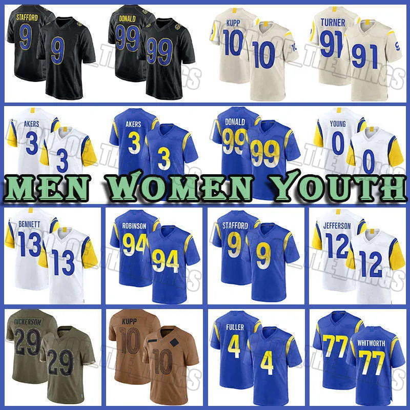 10 Cooper Kupp 9 Matthew Stafford Football Jersey Aaron Donald Akers Stetson Bennett IV Los Angeleses Rames Byron Young Puka Tutu Atwell Van Jefferson