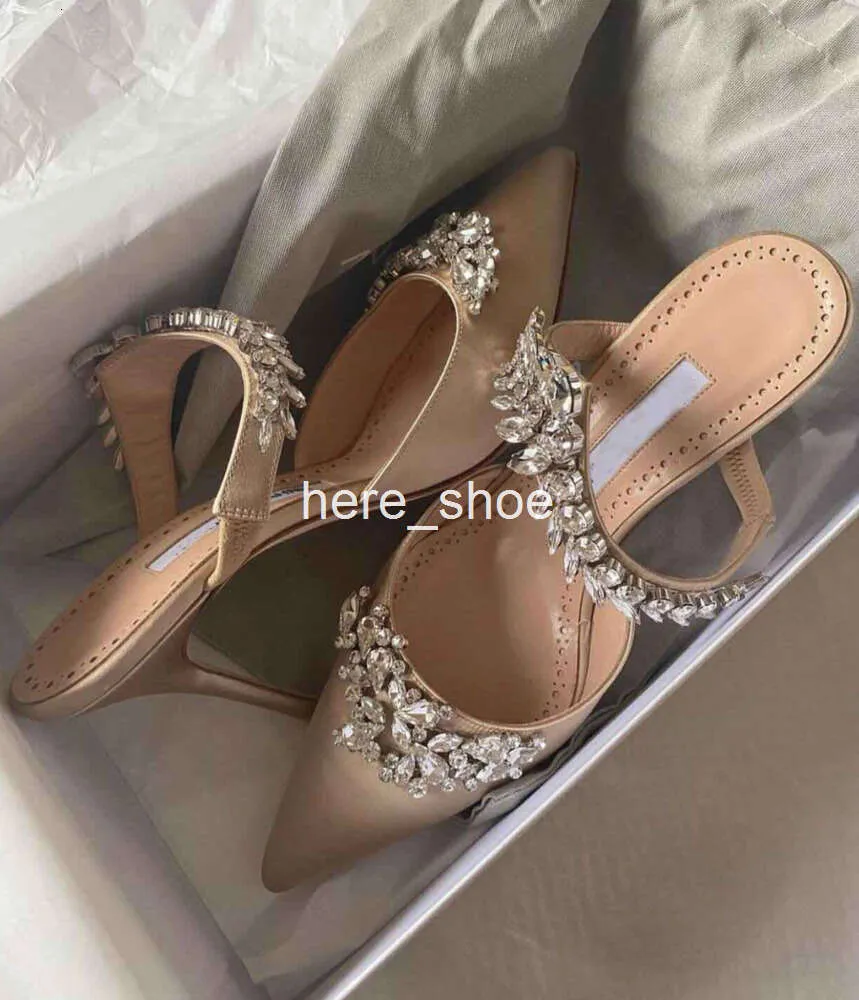 Célèbre Glamour Lurum Pantoufle Sandales Chaussures Femmes Cristal Satin Mules Sexy Bout Pointu Talons Hauts EU35-40