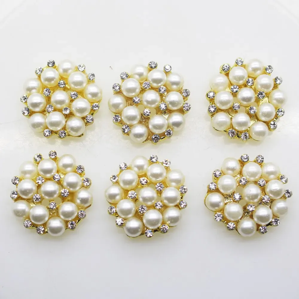 22mm Round Rhinestones Pearl Button Wedding Decoration Diy Buckles Accessory Silver Golden306O