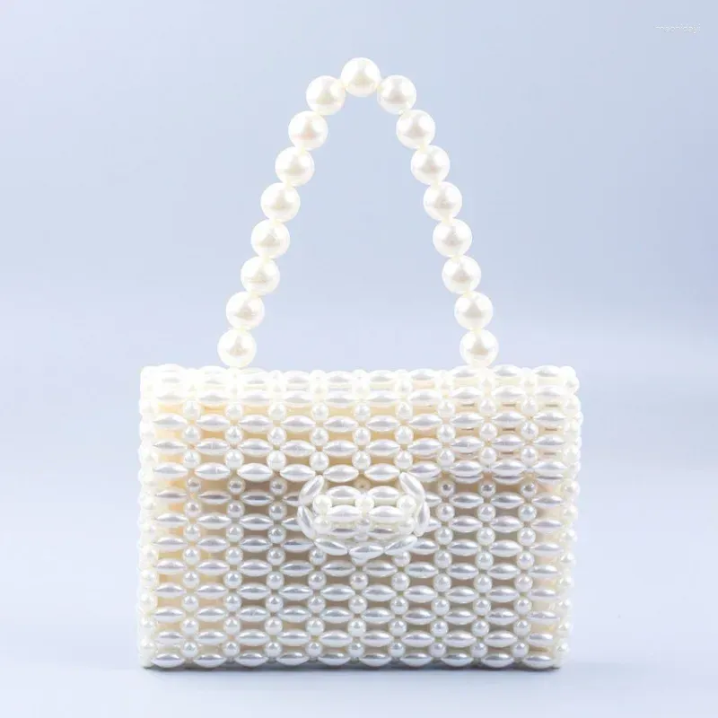 Kvällspåsar Fashion Ins Handgjorda pärlstav väver handväska för kvinnor Vintage Elegant Pearl White Women's Shoulder Bag Anpassning