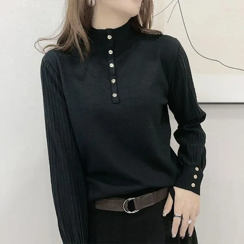 Женские свитера Gidyq Корейские женские вязаные свитера Модный дизайн Рубашка на пуговицах Повседневная женская универсальная однотонная пуловерная верхняя одежда