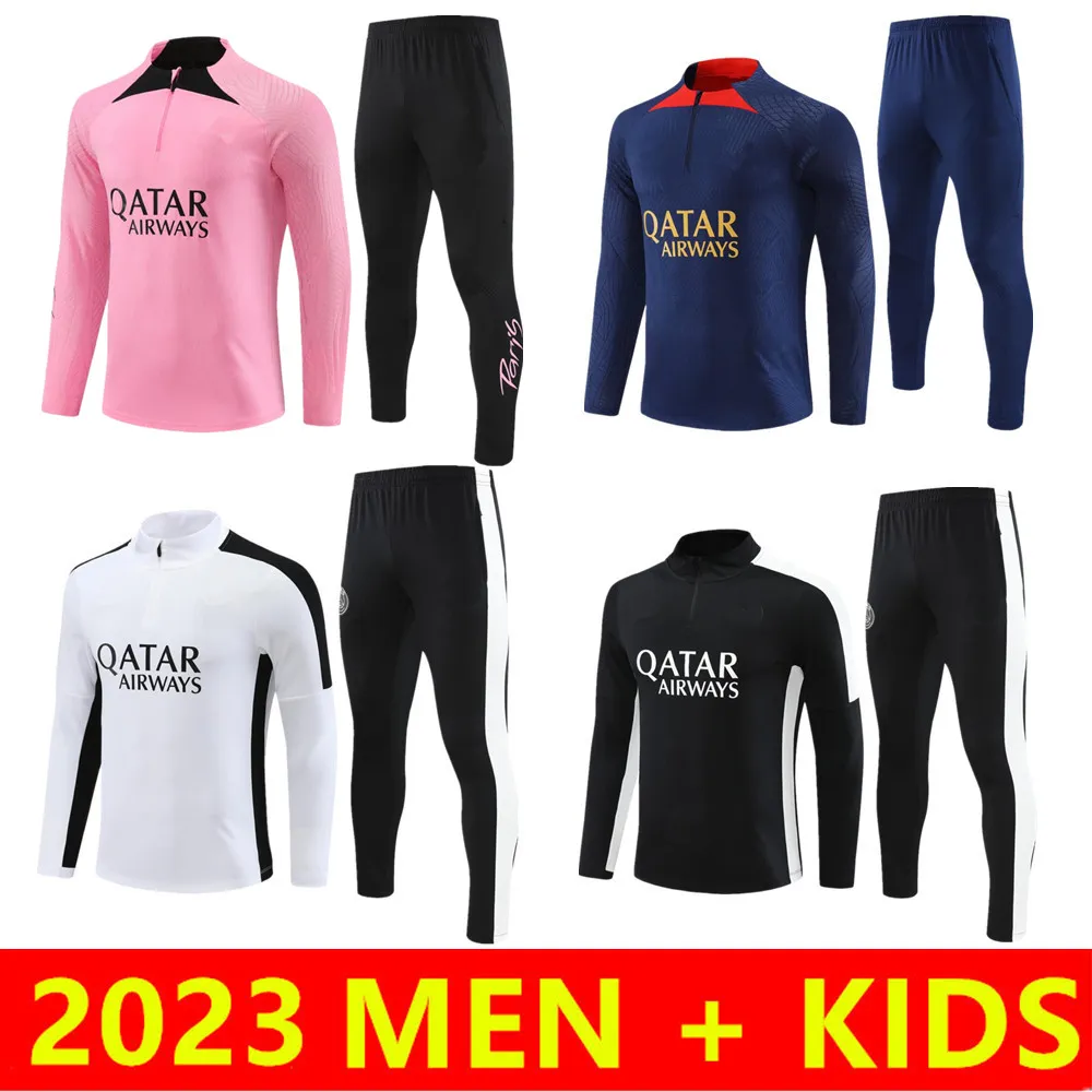 Fotbollsjacka Tracksuit 2023 2024 Långärmad fotbollsträningsdräkt Sweatshirt 23/24 Maillot de Foot Psgs Jogging Chandal Futbol Men Kids Kits