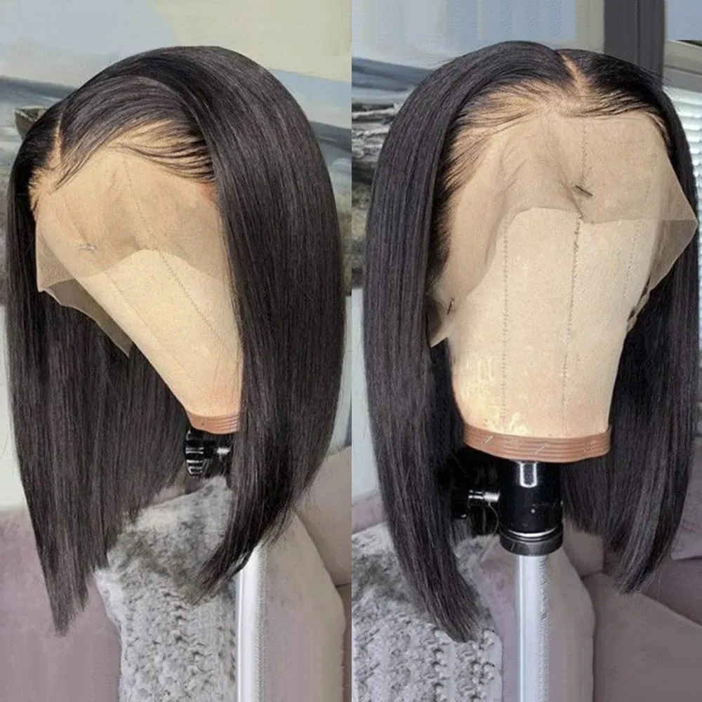 Glueless Wigs 5x5 HD Lace Closure Wig Straight Short Blunt Cut Bob Wigs Lace Front Human Hair Wigs Ready to Wear Wigs For Woman