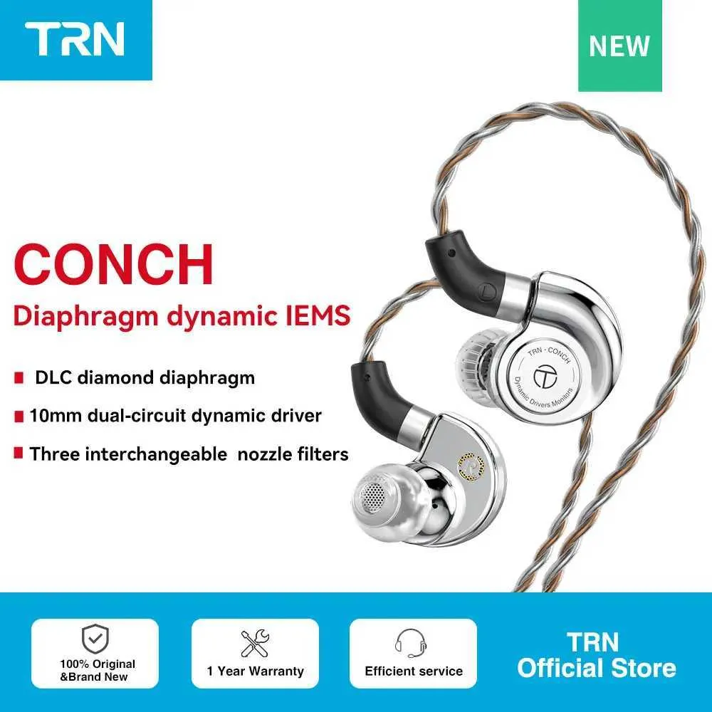 Fones de ouvido TRN Conch Fone de ouvido de alto desempenho DLC Diamond Diafragma Dinâmico Monitores intra-auriculares Filtros de bocal de ajuste intercambiáveis Venda quente J240123