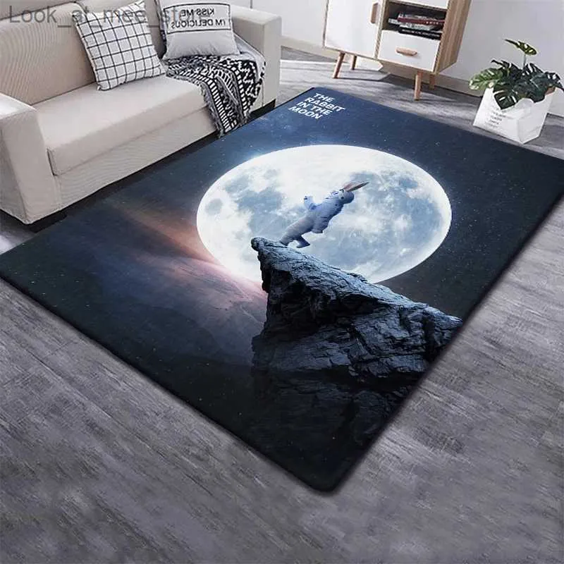 Teppich Cartoon Astronaut Kaninchen Teppich LargeCarpet für Wohnzimmer Schlafzimmer Sofa DekorationFußmatte Küche rutschfeste Bodenmatte Picknick Camp Q240123