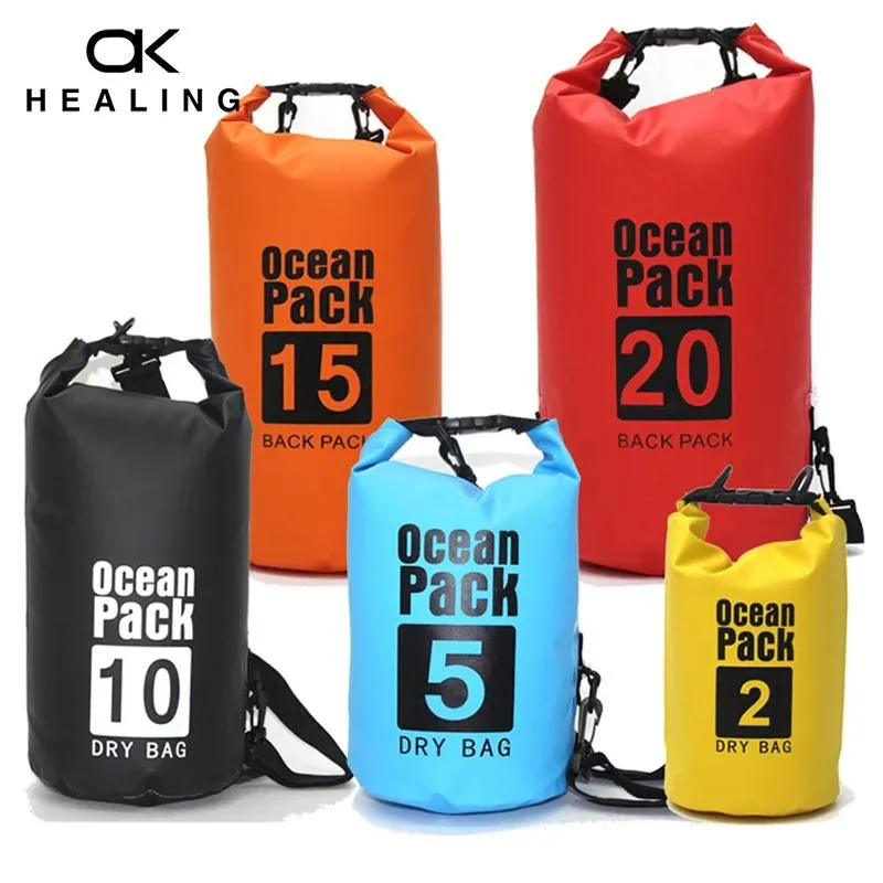 Borse PVC 500D Impermeabile Ocean Pack Zaini da esterno Borsa di stoccaggio Borsa asciutta Borsa da sub pieghevole Borsa da nuoto da spiaggia Rafting Zaino da fiume