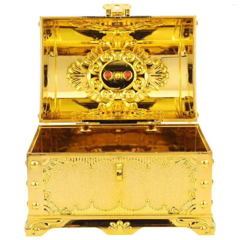 Flaskor Pirate Treasure Chest Box Gold Plastic Kids Vintage Jewelry Lock Keepsake Coin Games Birthday Halloween