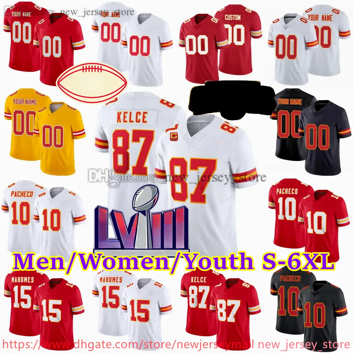 15 Patrick Mahomes Jersey Custom S-6XL 87 Travis Kelce 축구 스티치 유니폼 라이스 닉 볼튼 데릭 토마스 Clyde Edwards-Helaire Isiah Pacheco Noah Grey