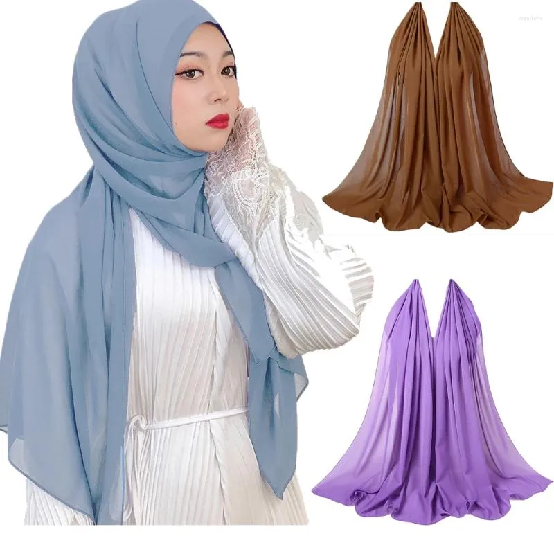 Vêtements ethniques Malais Mousseline de soie Musulmane Femmes Hijab Longue Écharpe Plaine Islam Turban Arabe Châle Femme Foulards Étole Bandeau Foulard Headwrap